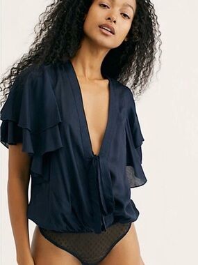 Free People Intimately "Call Me Later" Bodysuit Navy L